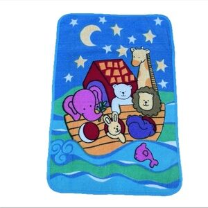 Vintage Owen Noah's Ark Starry Night Baby Blanket Stars Blue Animals 45”x 30.5”